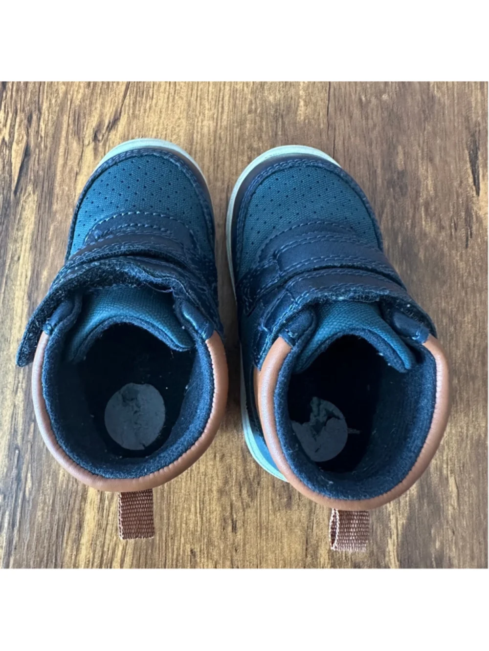 Carter's Walker Shoes Baby Size 4 Navy Brown Hook Loop Sneakers